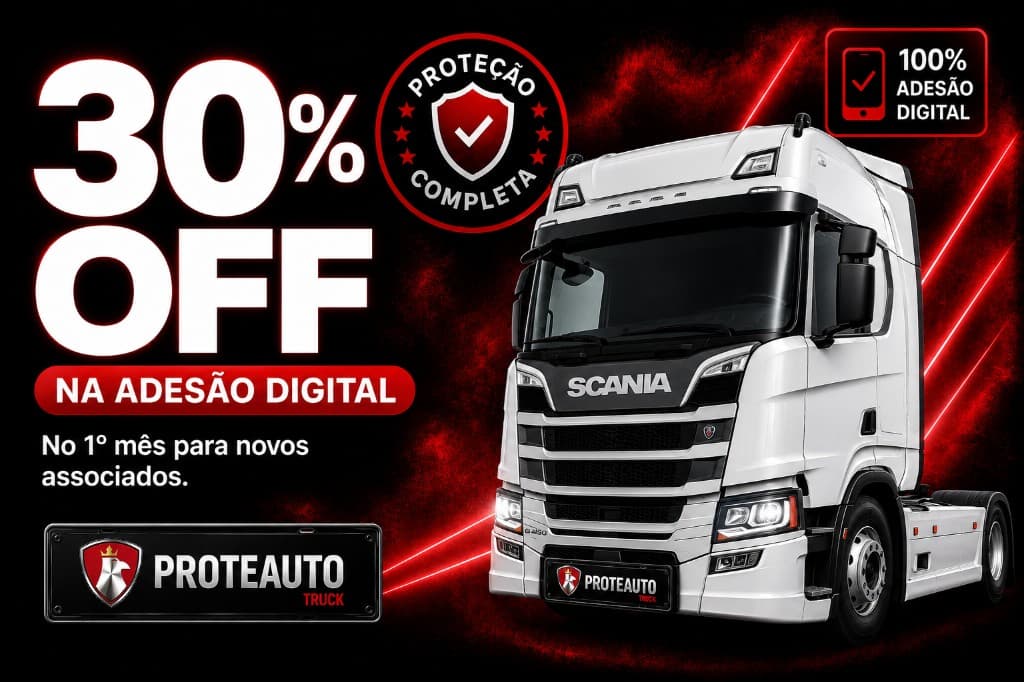 30% OFF na adesão digital no primeiro mês para novos associados — proteção completa, 100% adesão digital e caminhão Proteauto.